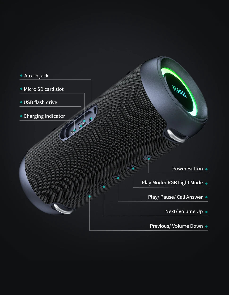 Caixa de som Bluetooth Mifa A90 com potência de saída de 60 W e amplificador classe D, excelente desempenho de graves, caixa de som para camping