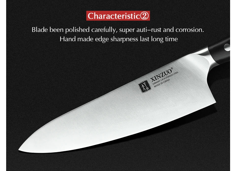 XINZUO Faca de Chef de 8,5'' de Alto Carbono DIN 1.4116 Facas de Cozinha Alemãs de Aço Inoxidável para Fatiar, Utensílios para Carne com Cabo de Ébano