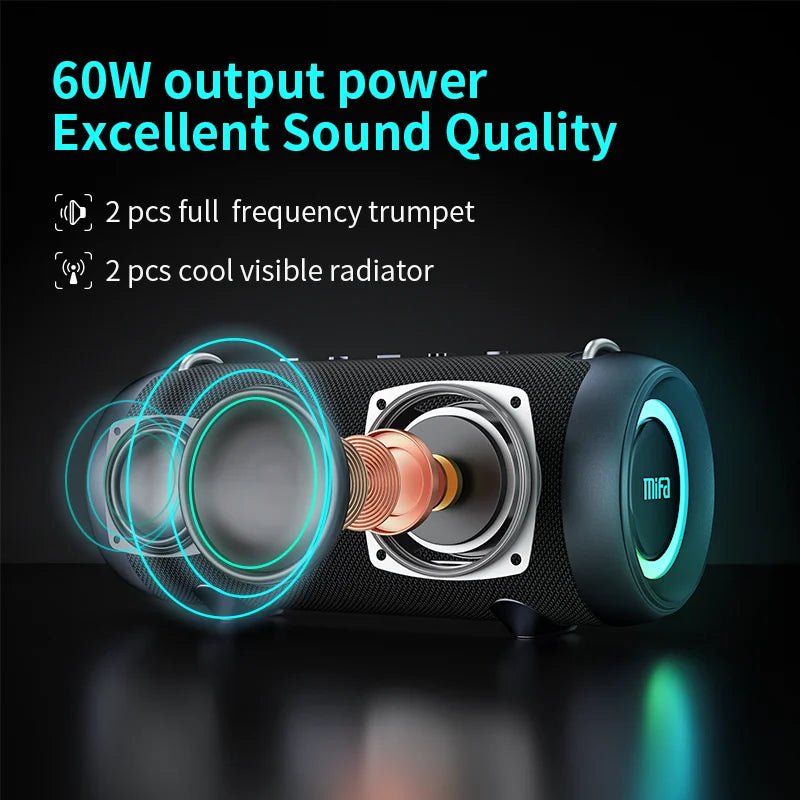 Caixa de som Bluetooth Mifa A90 com potência de saída de 60 W e amplificador classe D, excelente desempenho de graves, caixa de som para camping