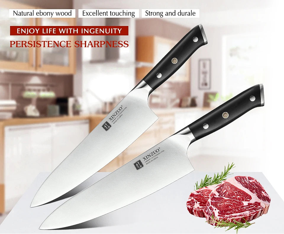 XINZUO Faca de Chef de 8,5'' de Alto Carbono DIN 1.4116 Facas de Cozinha Alemãs de Aço Inoxidável para Fatiar, Utensílios para Carne com Cabo de Ébano