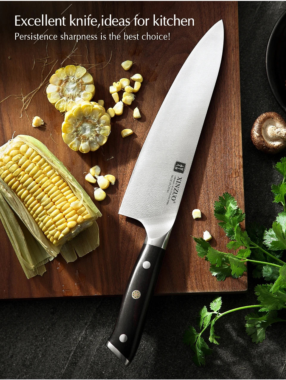 XINZUO Faca de Chef de 8,5'' de Alto Carbono DIN 1.4116 Facas de Cozinha Alemãs de Aço Inoxidável para Fatiar, Utensílios para Carne com Cabo de Ébano