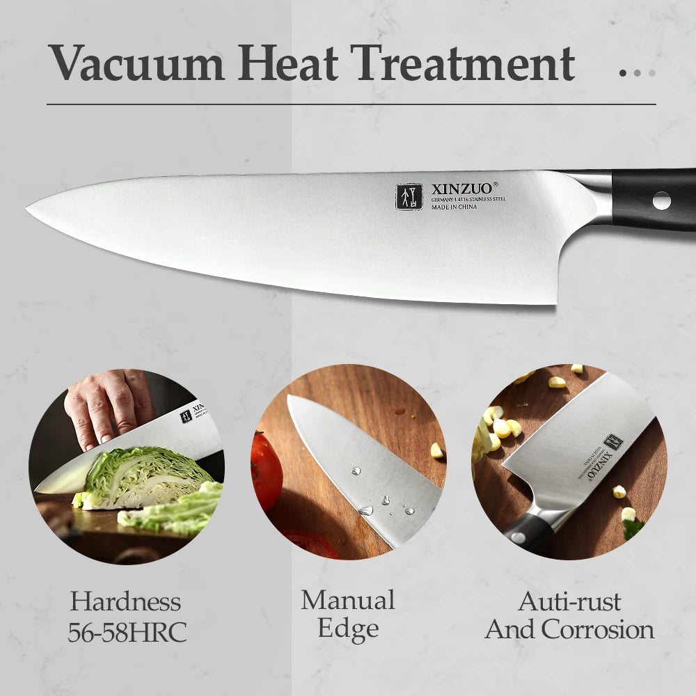 XINZUO Faca de Chef de 8,5'' de Alto Carbono DIN 1.4116 Facas de Cozinha Alemãs de Aço Inoxidável para Fatiar, Utensílios para Carne com Cabo de Ébano