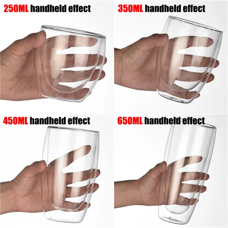 Caneca de vidro borossilicato de parede dupla com 2 a 18 peças, resistente ao calor, para chá, leite, suco, café, água, bar, utensílios para bebidas, conjunto criativo para presente