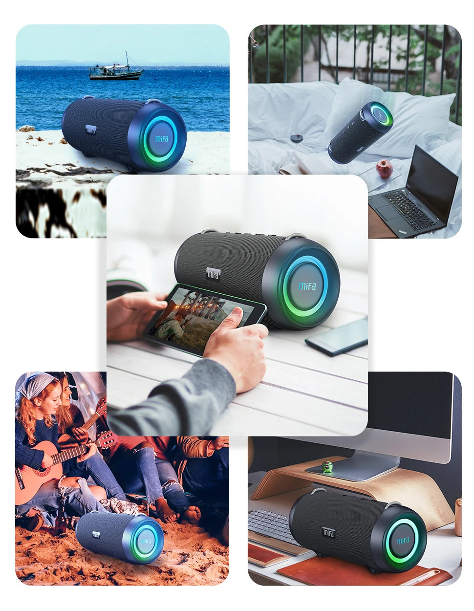 Caixa de som Bluetooth Mifa A90 com potência de saída de 60 W e amplificador classe D, excelente desempenho de graves, caixa de som para camping