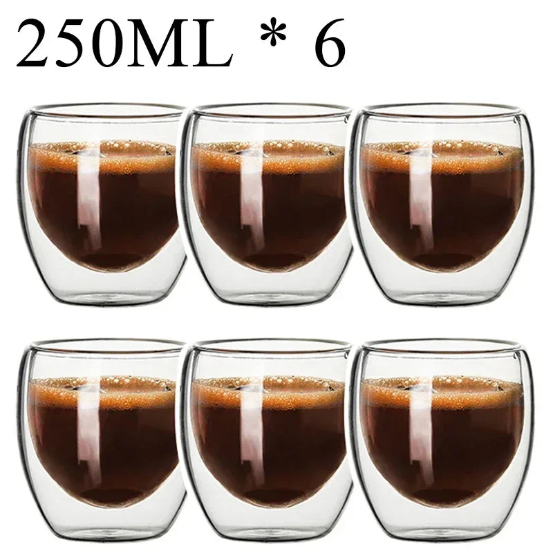 Caneca de vidro borossilicato de parede dupla com 2 a 18 peças, resistente ao calor, para chá, leite, suco, café, água, bar, utensílios para bebidas, conjunto criativo para presente