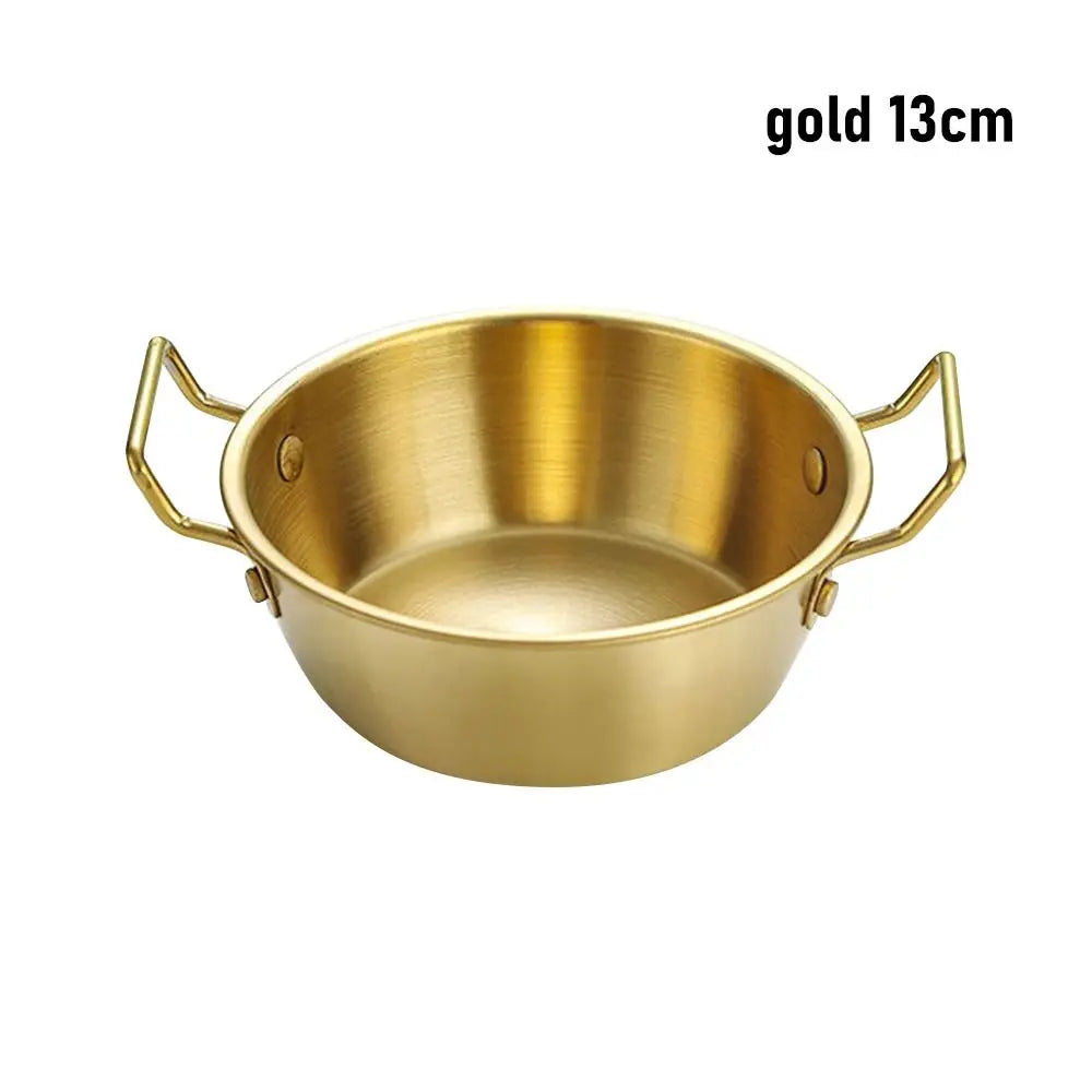 1 peça com alça tigela de aço inoxidável para servir comida cozinha coreana molho tempero prato utensílios de cozinha dourado prata