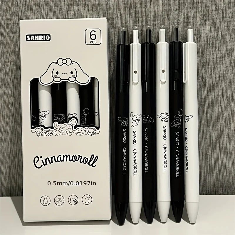 Caneta de gel Sanrio Hello Kitty Kuromi Pachacco, 6 unidades, caneta para exame de estudante, caneta de assinatura de escritório de secagem rápida, material escolar, papelaria, prêmio