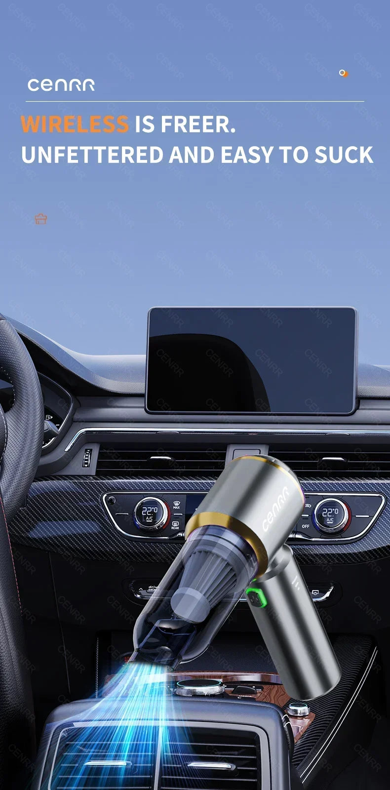 Aspirador de pó automotivo CENRR 9980000PA, aspirador de pó sem fio com forte sucção, máquina de limpeza portátil