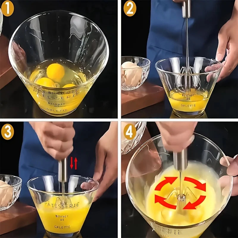 Batedor de ovos de aço inoxidável, misturador semiautomático durável para misturar creme de ovos sem esforço, mexer e bater para assar na cozinha