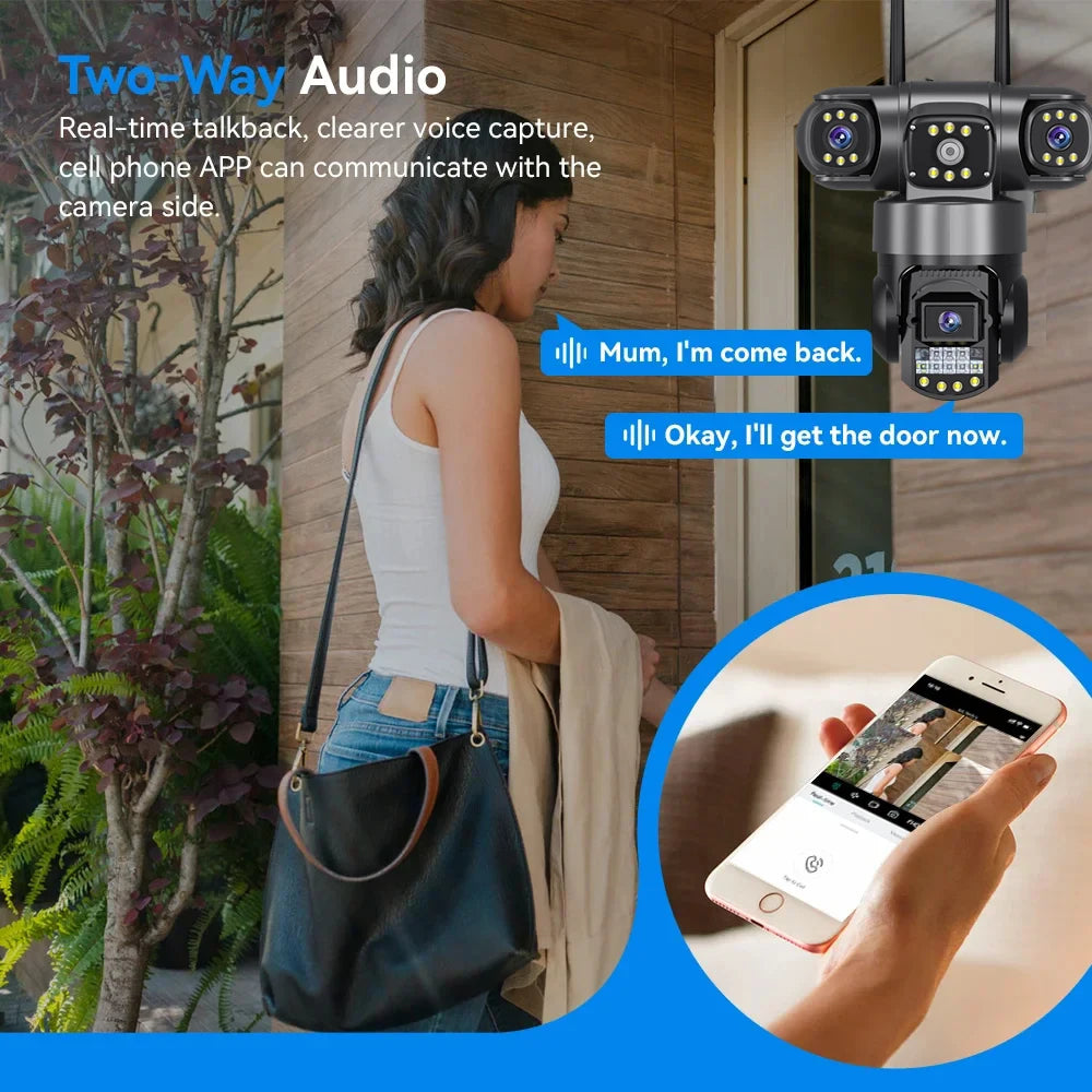 Câmera IP WiFi V380 Pro para ambientes externos, 12 MP, 6K, lentes triplas, telas triplas, monitor de vídeo de segurança, visão noturna, câmeras CCTV à prova d'água