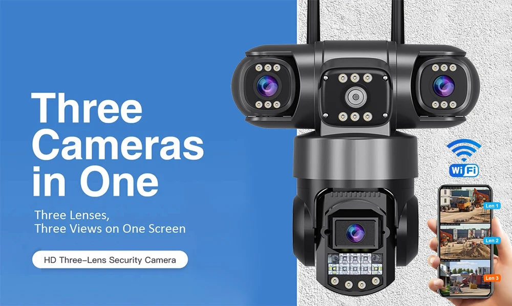Câmera IP WiFi V380 Pro para ambientes externos, 12 MP, 6K, lentes triplas, telas triplas, monitor de vídeo de segurança, visão noturna, câmeras CCTV à prova d'água