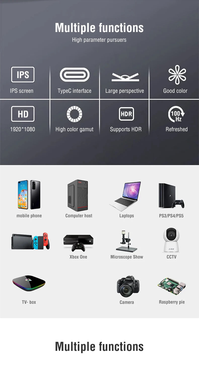 Anmite 18,5 polegadas monitor portátil 1080P 100Hz HDR luz azul baixa para XBox PS4 / 5 Switch telefone celular PC Loptop extensão