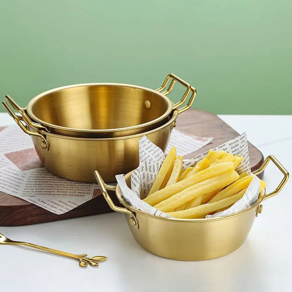1 peça com alça tigela de aço inoxidável para servir comida cozinha coreana molho tempero prato utensílios de cozinha dourado prata
