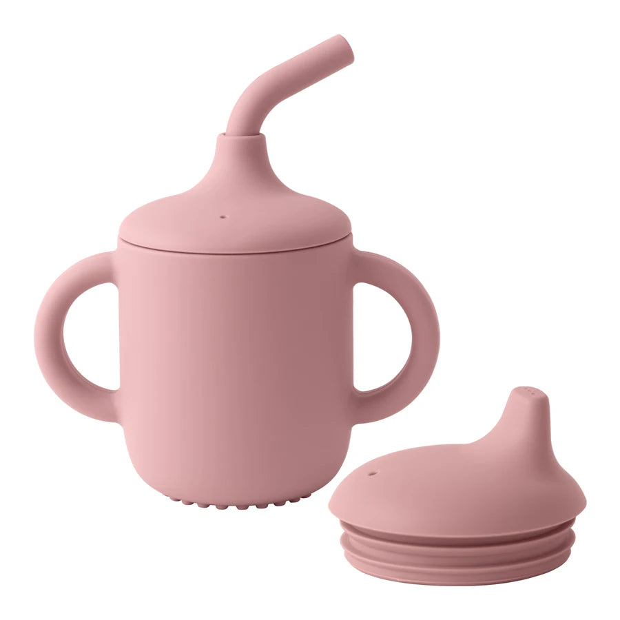 1 peça copo de silicone com duas tampas para bebês, copo portátil sem BPA para armazenamento de lanches, copo de alimentação para crianças aprendendo a beber, coisas de bebê