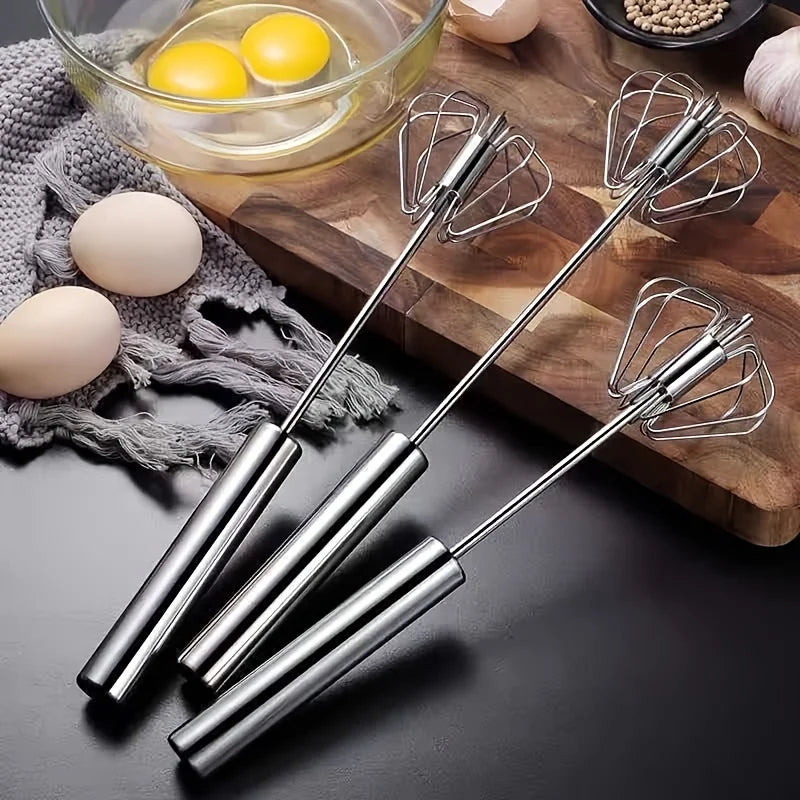 Batedor de ovos de aço inoxidável, misturador semiautomático durável para misturar creme de ovos sem esforço, mexer e bater para assar na cozinha