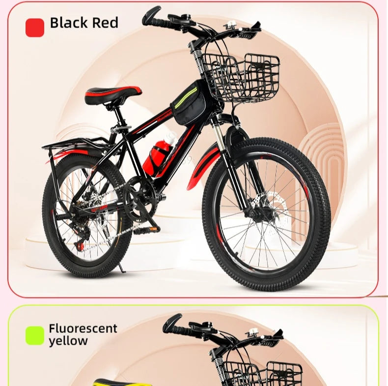Bicicleta infantil para meninos e meninas, bicicleta de montanha de velocidade única de 18 a 24 polegadas com velocidade variável