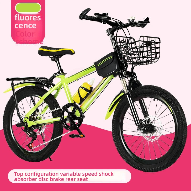 Bicicleta infantil para meninos e meninas, bicicleta de montanha de velocidade única de 18 a 24 polegadas com velocidade variável