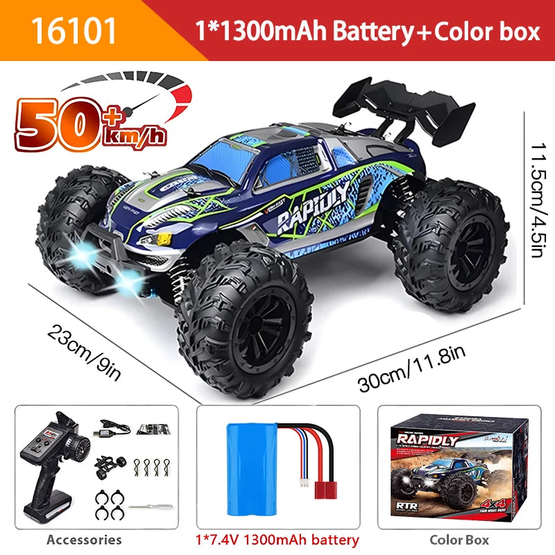 1:16 70 km/h ou 50 km/h 4WD RC Carro com controle remoto LED Carros de alta velocidade Drift Monster 4x4 Truck para crianças vs Wltoys 144001 Brinquedos