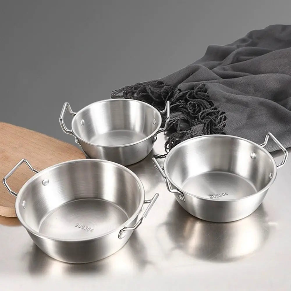 1 peça com alça tigela de aço inoxidável para servir comida cozinha coreana molho tempero prato utensílios de cozinha dourado prata