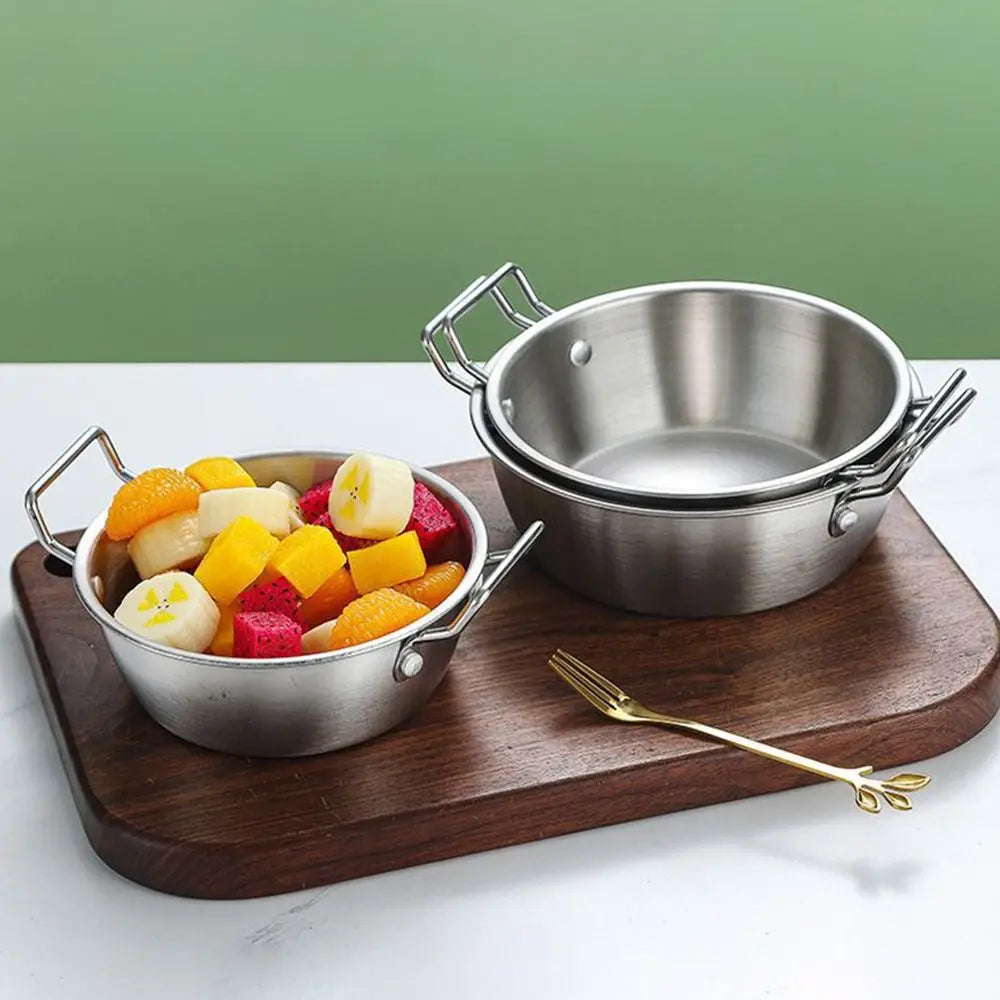 1 peça com alça tigela de aço inoxidável para servir comida cozinha coreana molho tempero prato utensílios de cozinha dourado prata