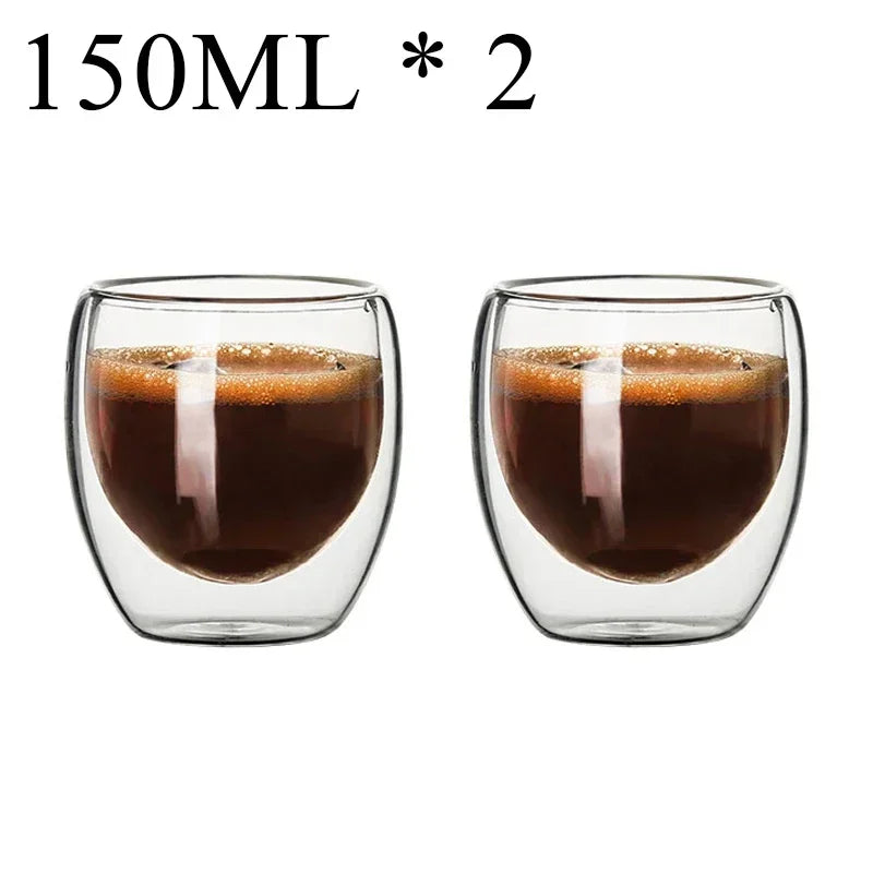 Caneca de vidro borossilicato de parede dupla com 2 a 18 peças, resistente ao calor, para chá, leite, suco, café, água, bar, utensílios para bebidas, conjunto criativo para presente