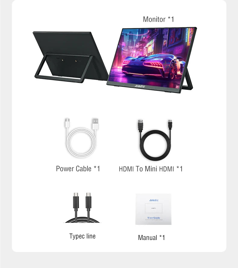 Anmite 18,5 polegadas monitor portátil 1080P 100Hz HDR luz azul baixa para XBox PS4 / 5 Switch telefone celular PC Loptop extensão