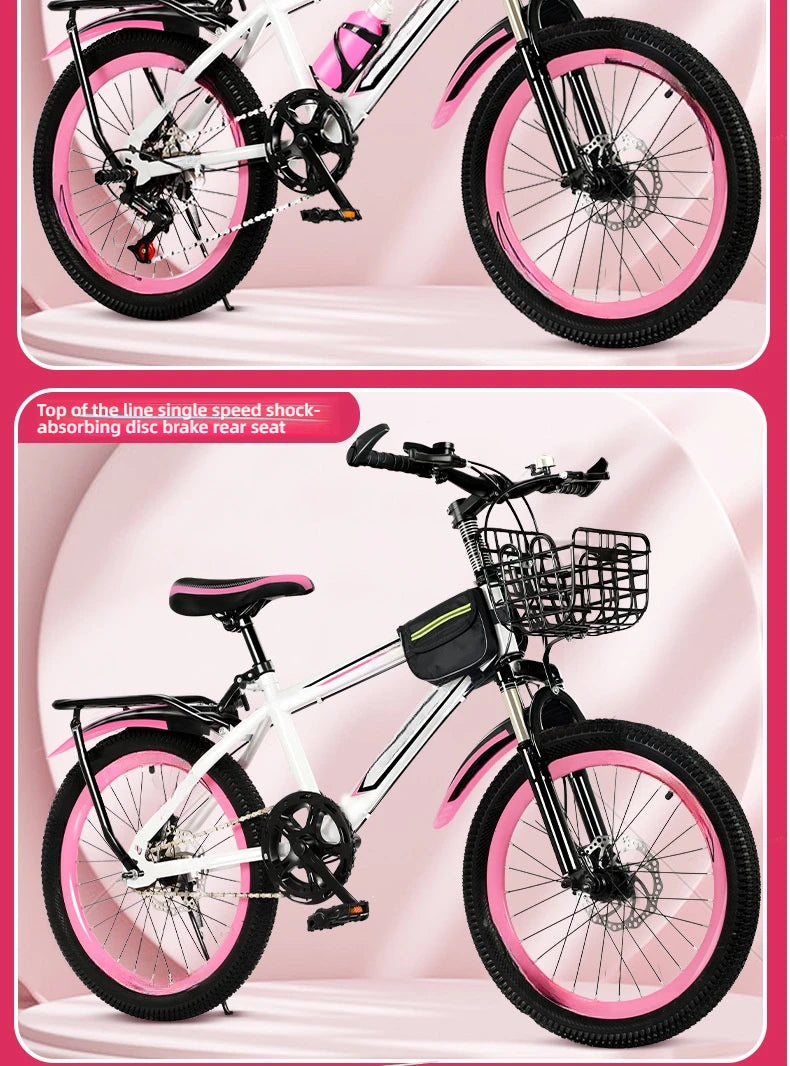 Bicicleta infantil para meninos e meninas, bicicleta de montanha de velocidade única de 18 a 24 polegadas com velocidade variável