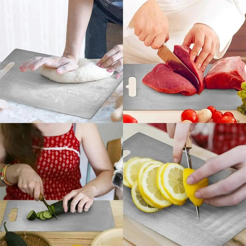 Tábuas de corte de titânio para cozinha, tábua de aço inoxidável 304, espessada, dupla face, portátil, para cortar frutas e carnes