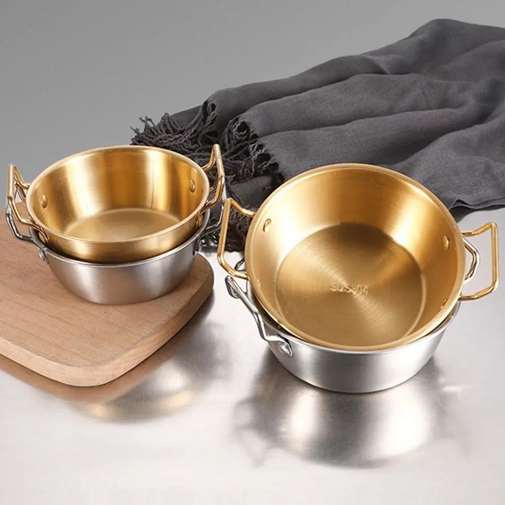 1 peça com alça tigela de aço inoxidável para servir comida cozinha coreana molho tempero prato utensílios de cozinha dourado prata