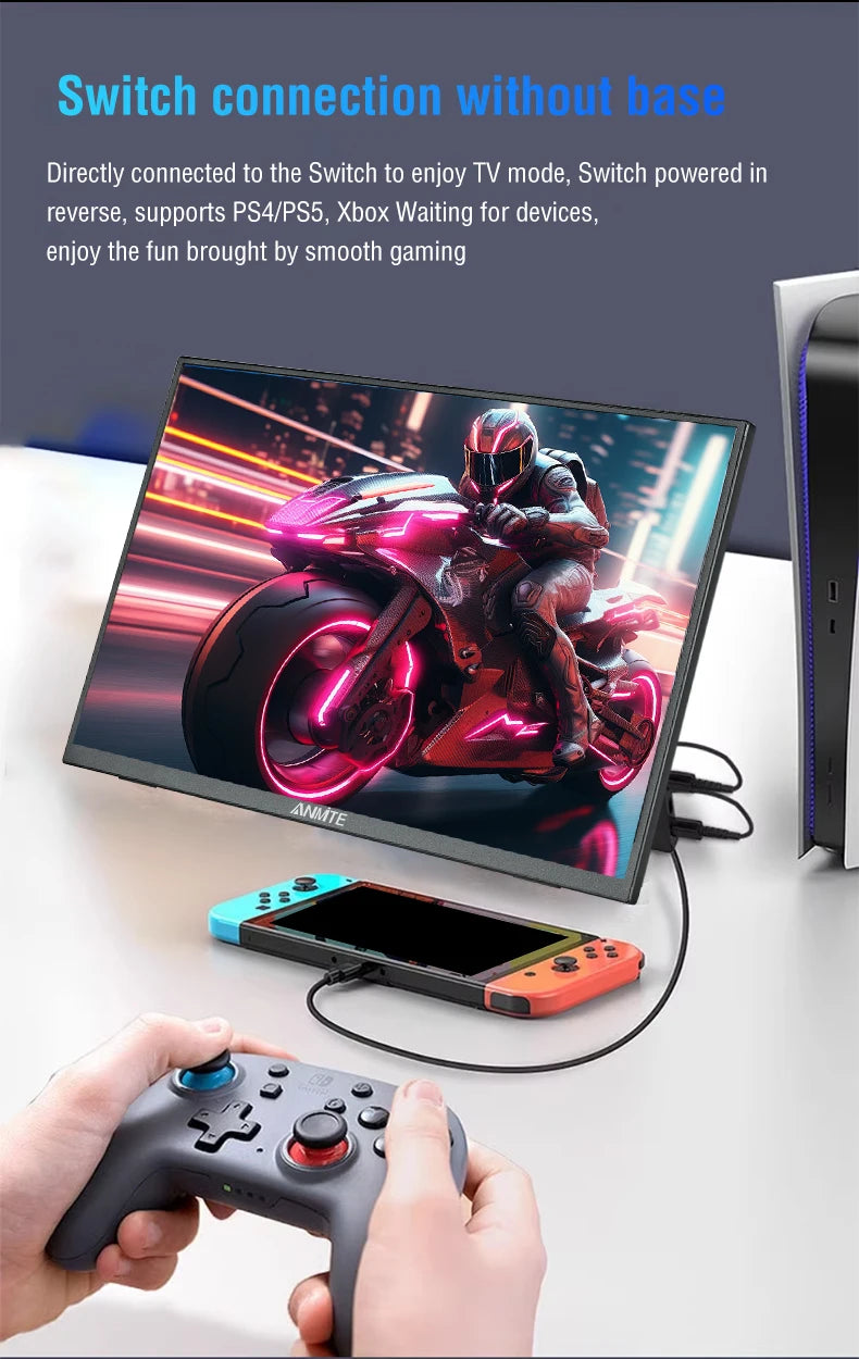 Anmite 18,5 polegadas monitor portátil 1080P 100Hz HDR luz azul baixa para XBox PS4 / 5 Switch telefone celular PC Loptop extensão