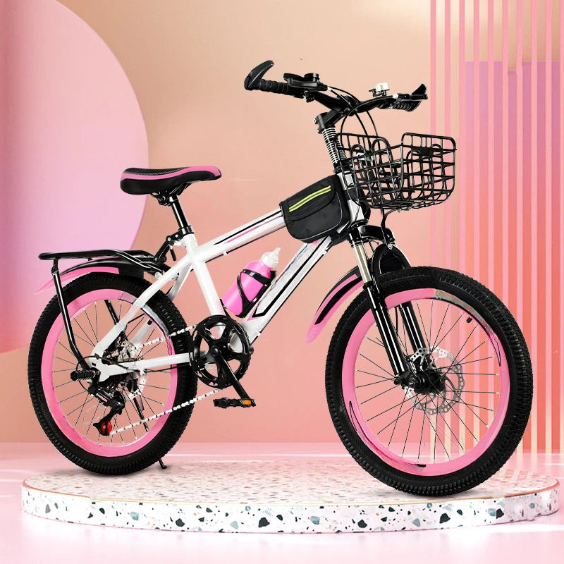 Bicicleta infantil para meninos e meninas, bicicleta de montanha de velocidade única de 18 a 24 polegadas com velocidade variável