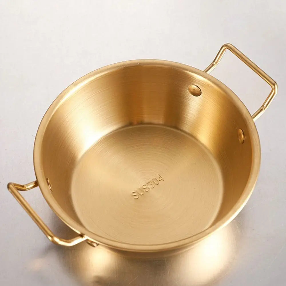 1 peça com alça tigela de aço inoxidável para servir comida cozinha coreana molho tempero prato utensílios de cozinha dourado prata