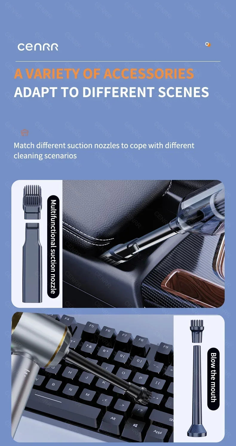 Aspirador de pó automotivo CENRR 9980000PA, aspirador de pó sem fio com forte sucção, máquina de limpeza portátil