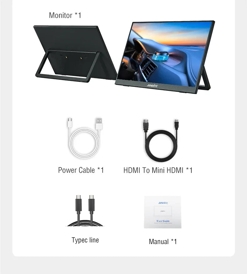 Anmite 16 polegadas 2K monitor portátil 165Hz/130Hz 1600P HDR luz azul baixa para XBox PS4 / 5 Switch telefone celular PC Loptop extensão