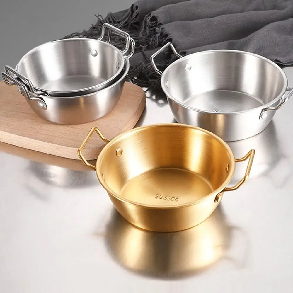 1 peça com alça tigela de aço inoxidável para servir comida cozinha coreana molho tempero prato utensílios de cozinha dourado prata