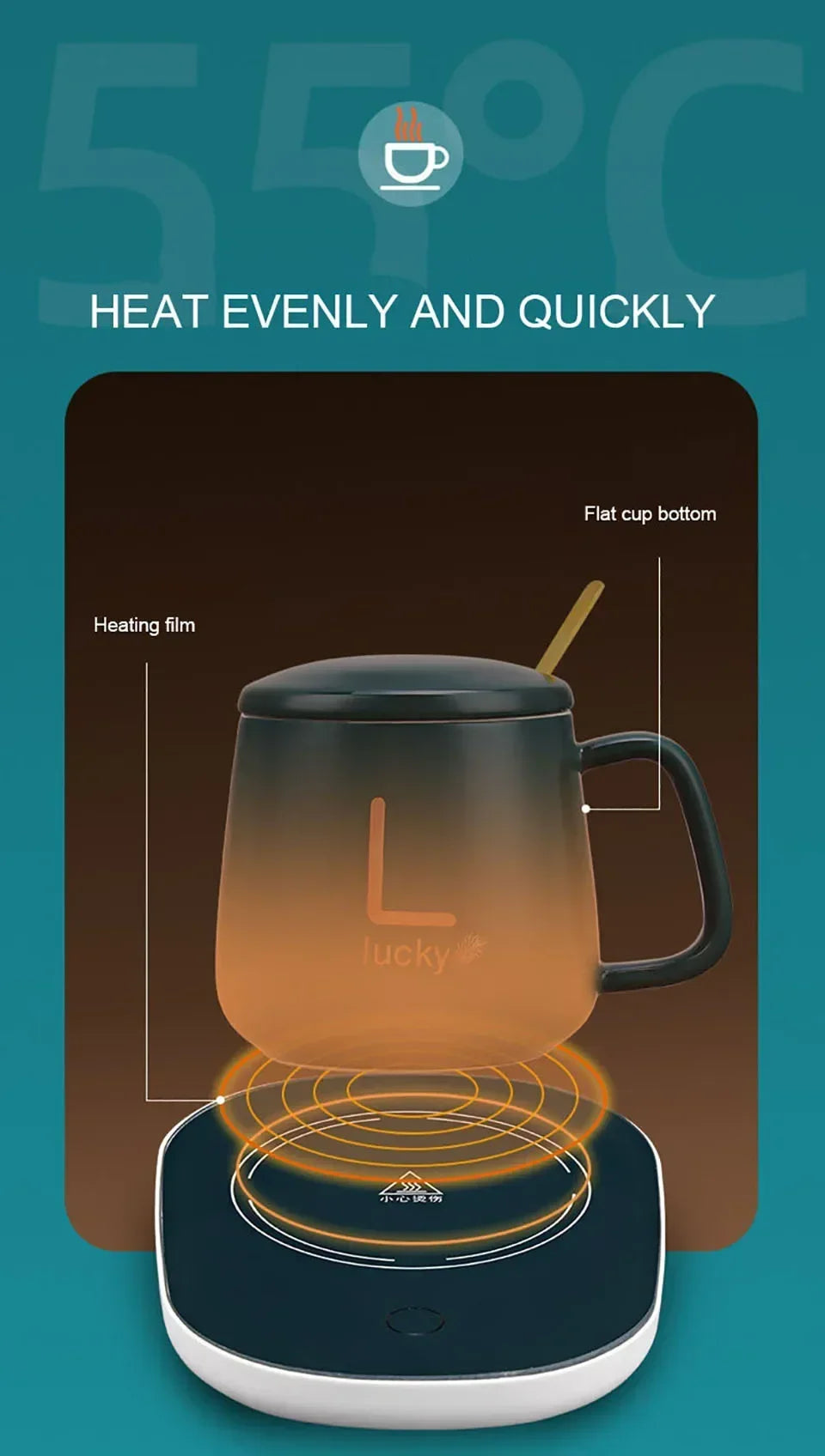 Aquecedor de canecas de café 55°C, almofada aquecedora de copos, aquecimento de temperatura constante, conjunto de tapetes elétricos para canecas, leite, chá, água, escritório doméstico