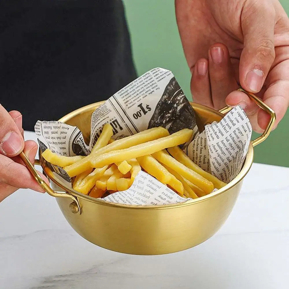 1 peça com alça tigela de aço inoxidável para servir comida cozinha coreana molho tempero prato utensílios de cozinha dourado prata