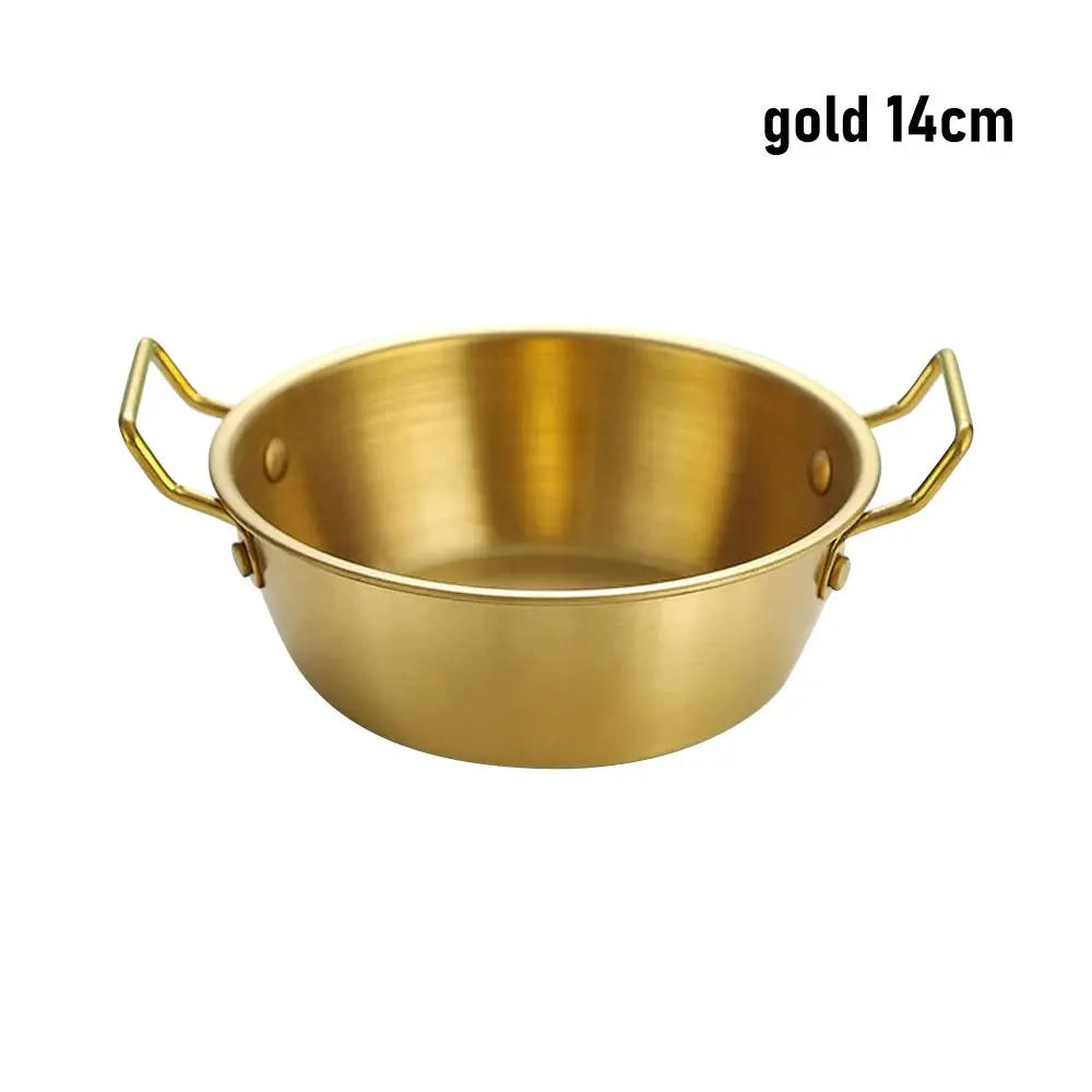 1 peça com alça tigela de aço inoxidável para servir comida cozinha coreana molho tempero prato utensílios de cozinha dourado prata