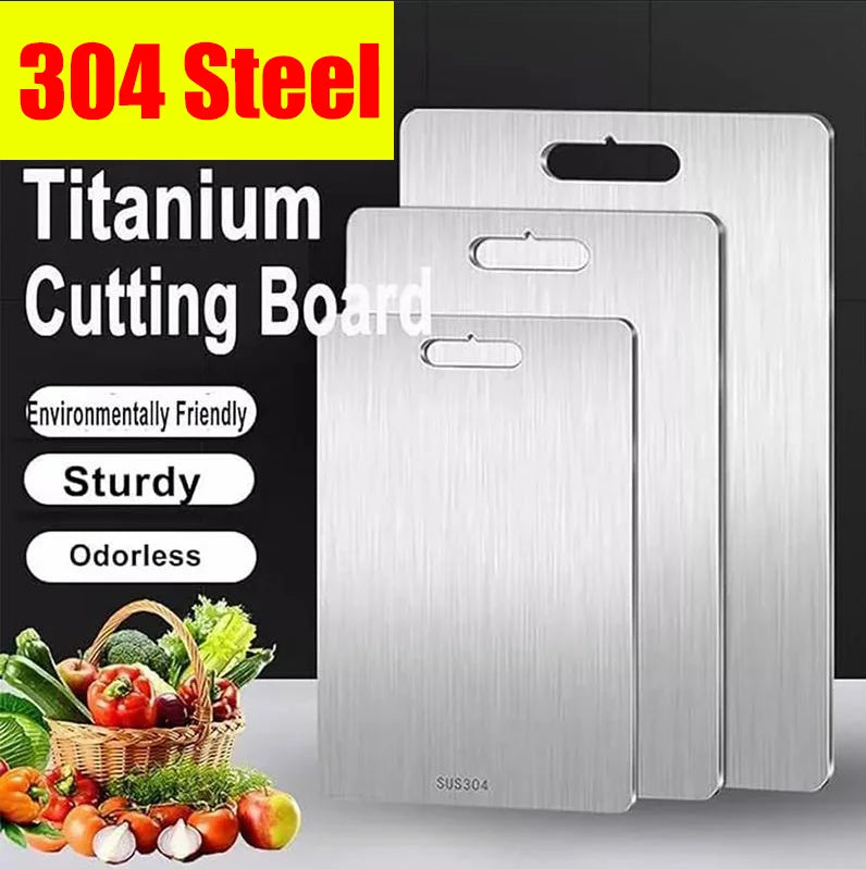 Tábuas de corte de titânio para cozinha, tábua de aço inoxidável 304, espessada, dupla face, portátil, para cortar frutas e carnes