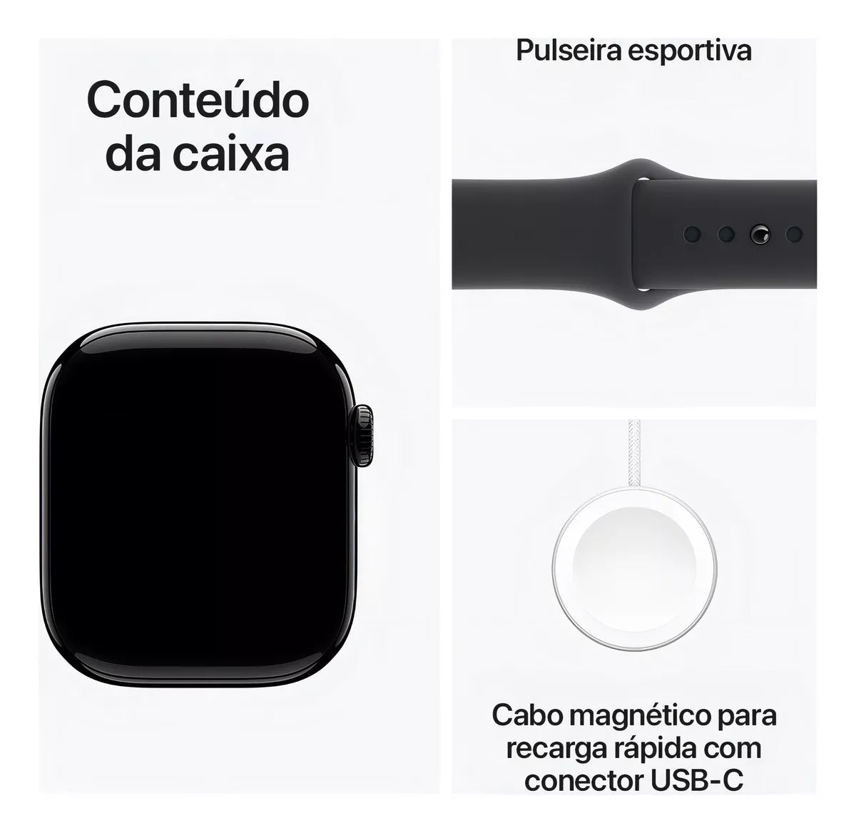 Apple Watch Series 10 GPS • Caixa preta brilhante de alumínio – 42 mm • Pulseira esportiva preta – P/M