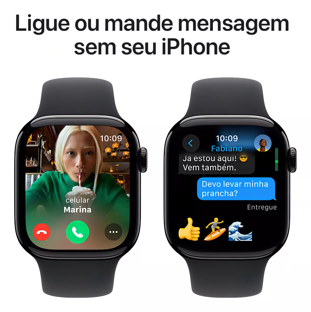 Apple Watch Series 10 GPS • Caixa preta brilhante de alumínio – 42 mm • Pulseira esportiva preta – P/M