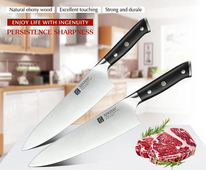 XINZUO Faca de Chef de 8,5'' de Alto Carbono DIN 1.4116 Facas de Cozinha Alemãs de Aço Inoxidável para Fatiar, Utensílios para Carne com Cabo de Ébano