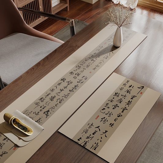 Toalha de mesa chinesa Zen clássica com caligrafia chinesa, acessível, luxuosa e elegante, absorvente de água, para chá, mesa de centro, toalha de mesa longa