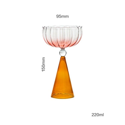 Taças de coquetel criativas em dois tons, verde, azul, âmbar, roxo, colorido, estilo ondulado, martini, mojito, champanhe, margarita, copos de taça