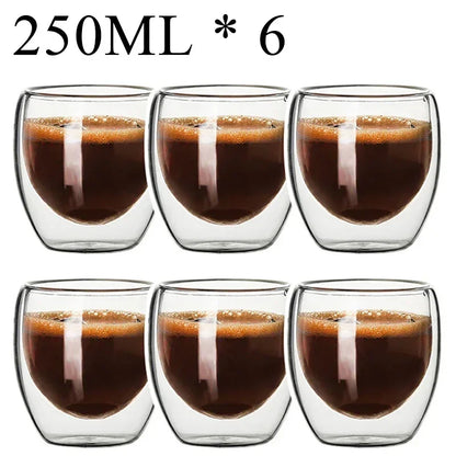 Caneca de vidro borossilicato de parede dupla com 2 a 18 peças, resistente ao calor, para chá, leite, suco, café, água, bar, utensílios para bebidas, conjunto criativo para presente
