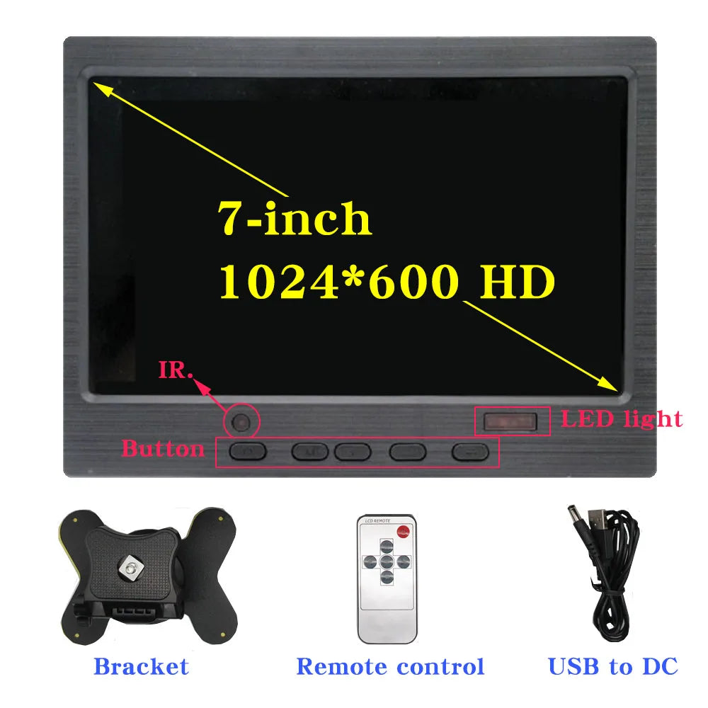 7 polegadas IPS Display Portátil HD 1024x600 Tela AV CCTV Monitor Para Raspberry Pi Compatível com HDMI VGA D-SUB Câmera de Reversão