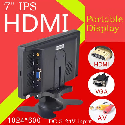7 polegadas IPS Display Portátil HD 1024x600 Tela AV CCTV Monitor Para Raspberry Pi Compatível com HDMI VGA D-SUB Câmera de Reversão