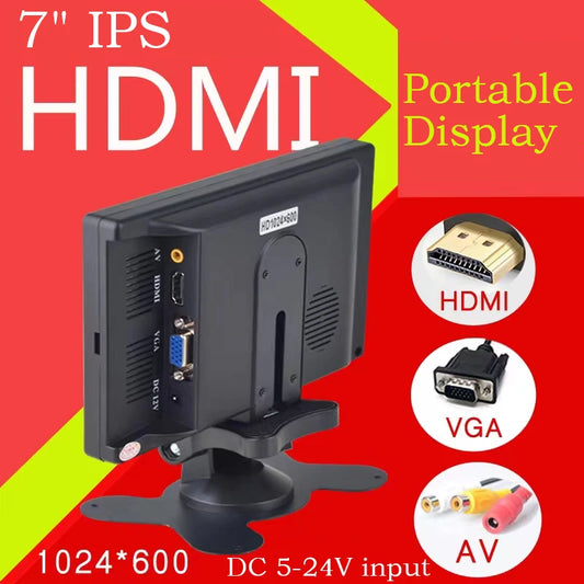 7 polegadas IPS Display Portátil HD 1024x600 Tela AV CCTV Monitor Para Raspberry Pi Compatível com HDMI VGA D-SUB Câmera de Reversão