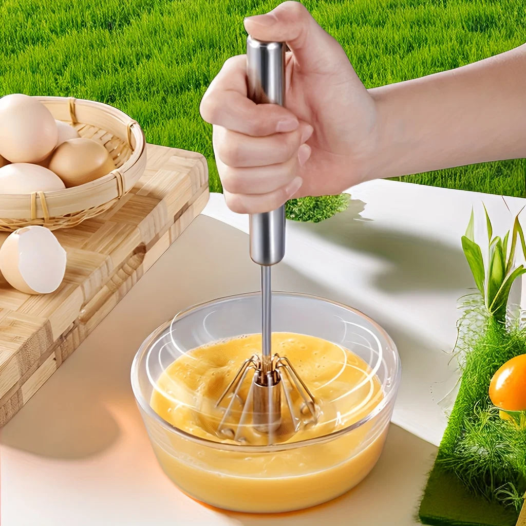 Batedor de ovos de aço inoxidável, misturador semiautomático durável para misturar creme de ovos sem esforço, mexer e bater para assar na cozinha