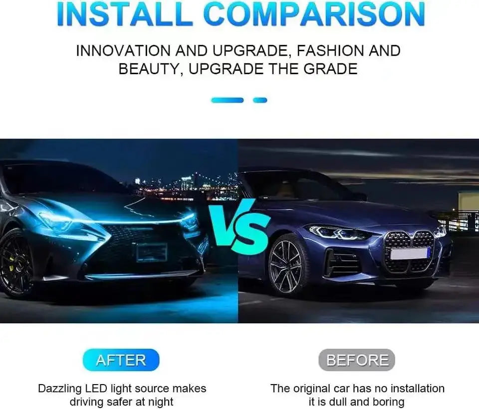 1 peça fita de LED dinâmica para capô de carro, guia universal para capô do motor, barra de luz decorativa, faróis automotivos, luz de circulação